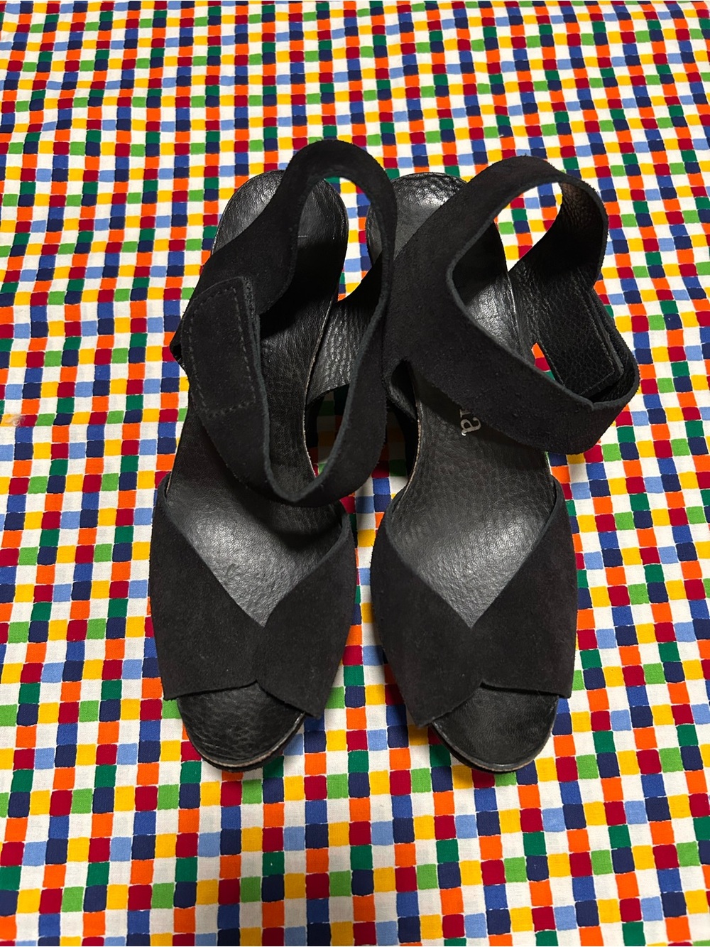 PEDRO GARCIA Black Suede Wedge Platform Sandals 38.5